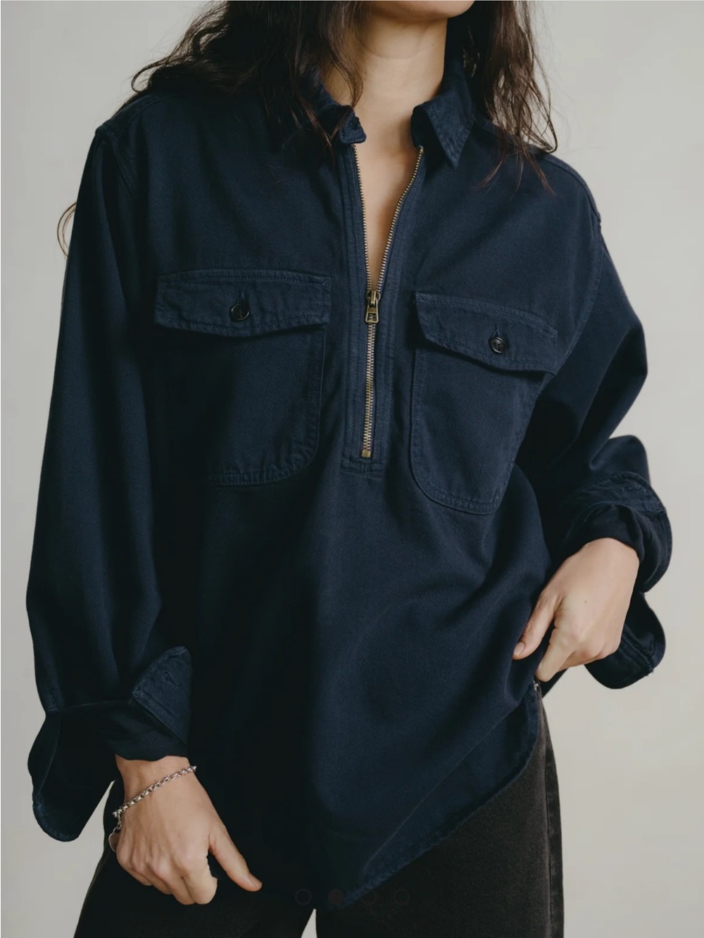 Ozma Zip Popover in Navy Broken Twill